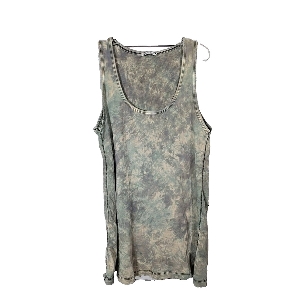 ZARA Green Tie Dye Scoop Neck Sleeveless Summer Mini Dress Womans Size‎ Large